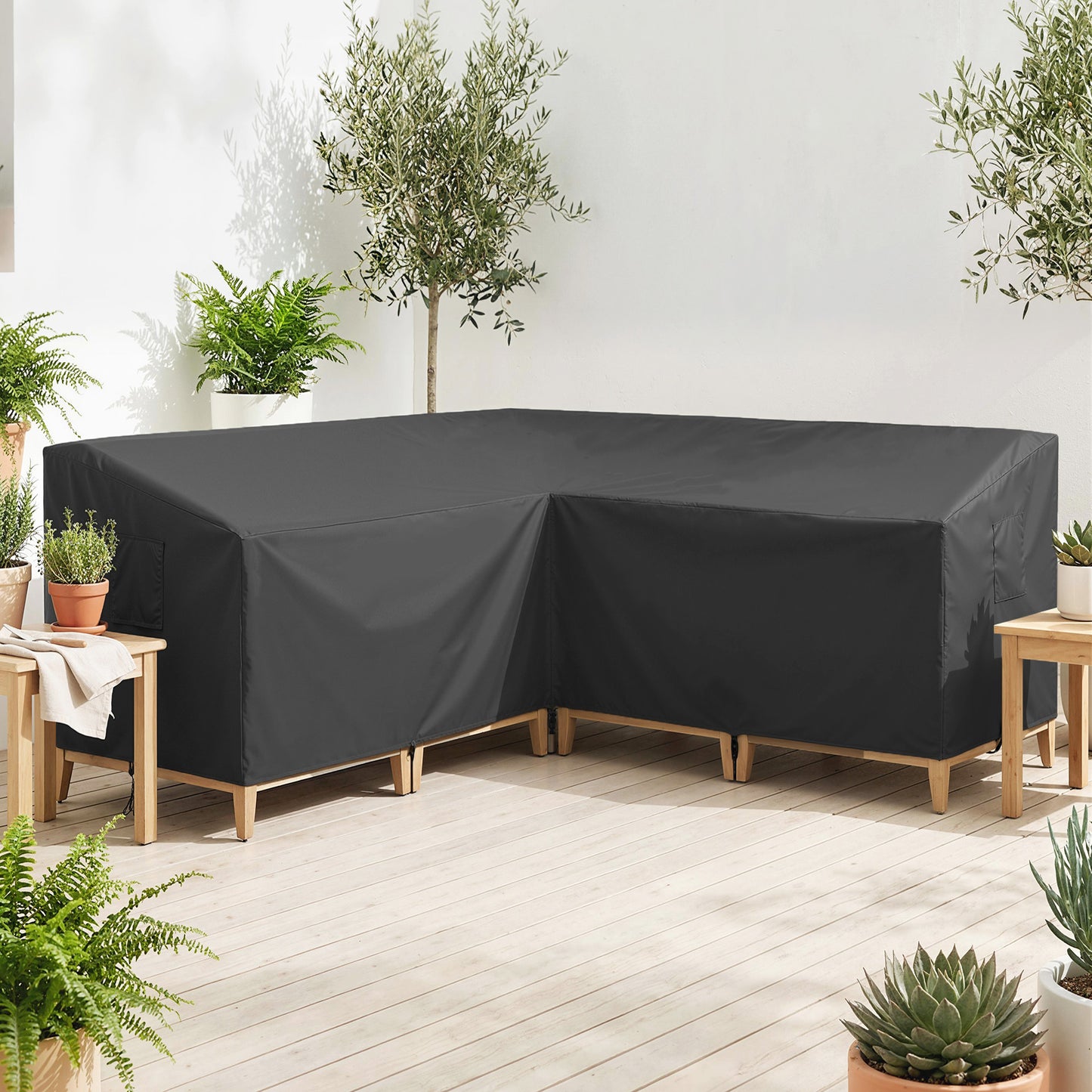 V-Shaped Sectional Sofa Cover Waterproof Anti-UV, Black