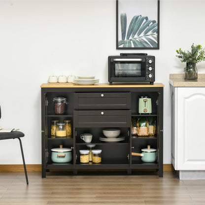 Modern Storage Cabinet with 4 Doors and 2 Drawers, Black Brown