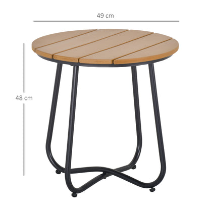 Round Outdoor Side Table Adjustable Leg Pads Natural Wood & Black