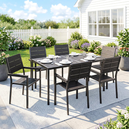 7 Pieces Outdoor Dining Set, Garden Table and Chairs Set, Black