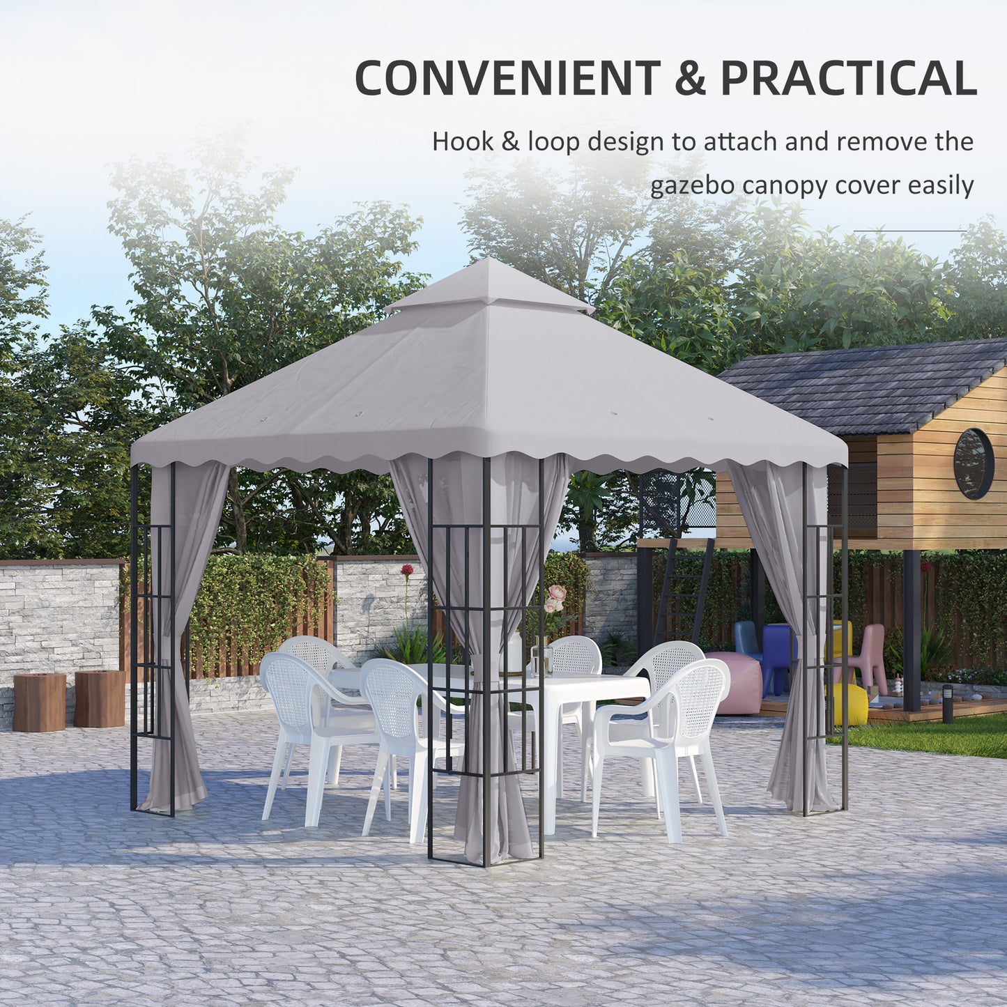 3 x 3 (m) Gazebo Canopy Replacement Covers, 2-Tier Gazebo Roof Replacement (TOP ONLY), Grey