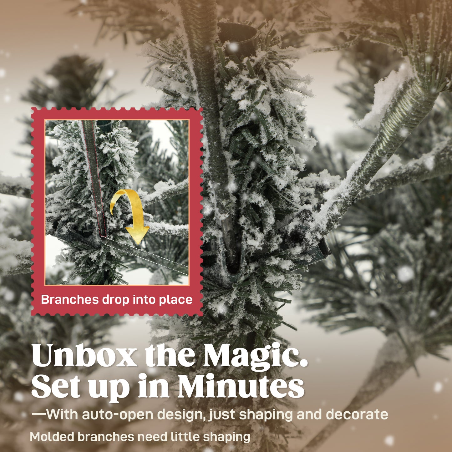 5ft Artificial Christmas Tree with Snow, Hinged Xmas Tree