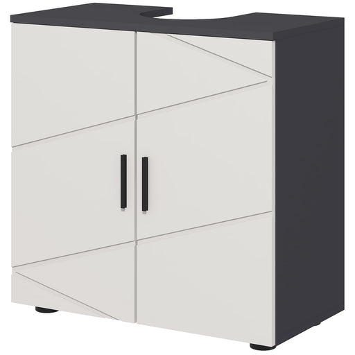 kleankin Pedestal Sink Cabinet, Bathroom Vanity Unit, Floor Basin Storage Cupboard with Double Doors and Shelf, 60 x 30 x 60 cm, Grey