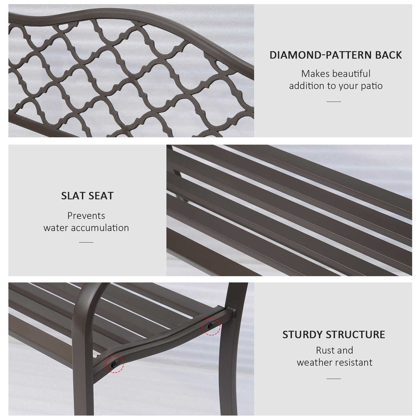 Outdoor Garden Bench Antique Style Cast Iron 2 Seater Patio Porch Park Loveseat Chair Seater - Brown