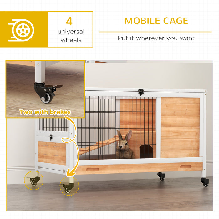 Wood Indoor Rabbit Hutch 2-Floor Design w/ Wheels, Yellow