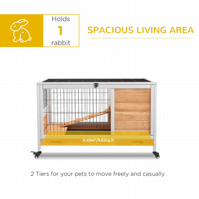 Wood Indoor Rabbit Hutch 2-Floor Design w/ Wheels, Yellow