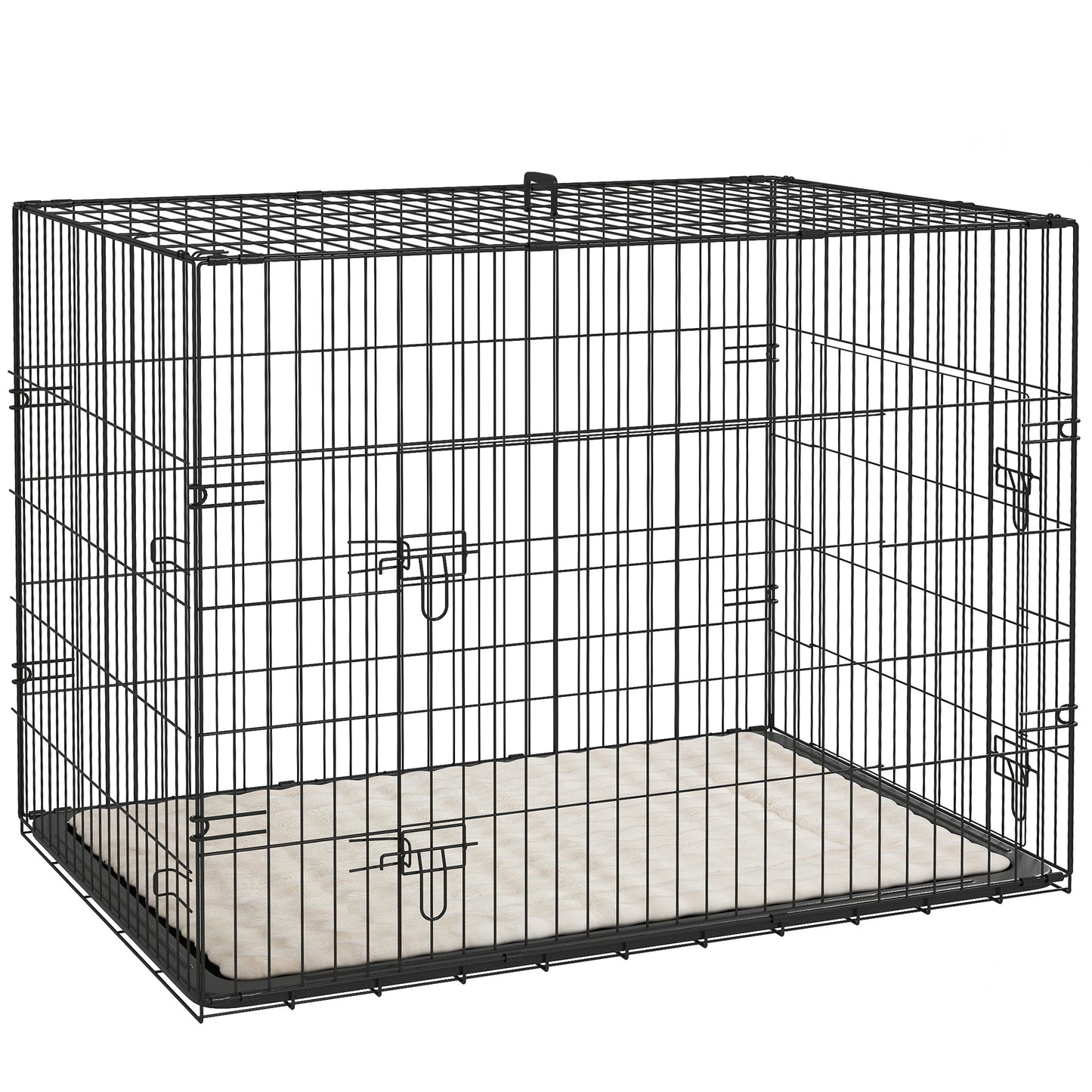 Dog Crate with Two Doors, Tray, Soft Cushion, for Large Dogs, Black
