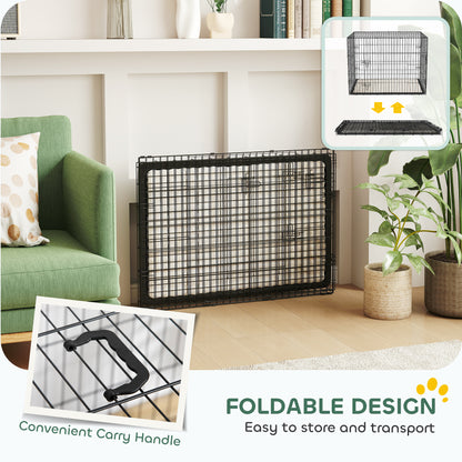 Dog Crate with Two Doors, Tray, Soft Cushion, for Large Dogs, Black