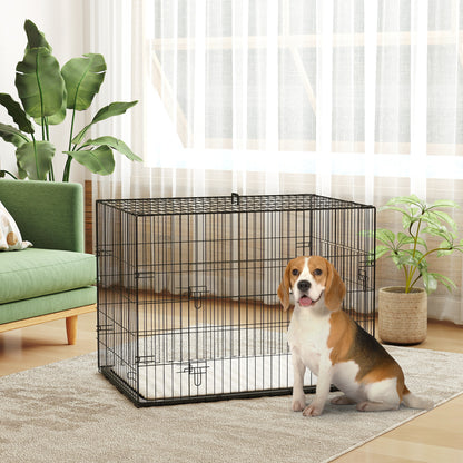 Dog Crate with Two Doors, Tray, Soft Cushion, for Large Dogs, Black