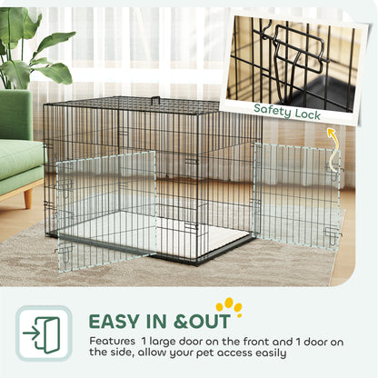 Dog Crate with Two Doors, Tray, Soft Cushion, for Large Dogs, Black