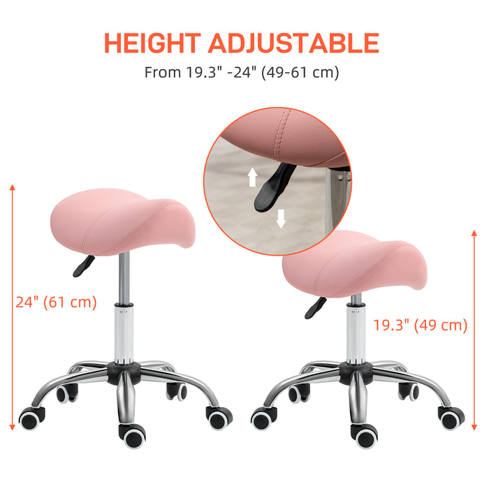 PU Leather Saddle Stool w/ Moulded Padded Seat Adjustable Height Pink