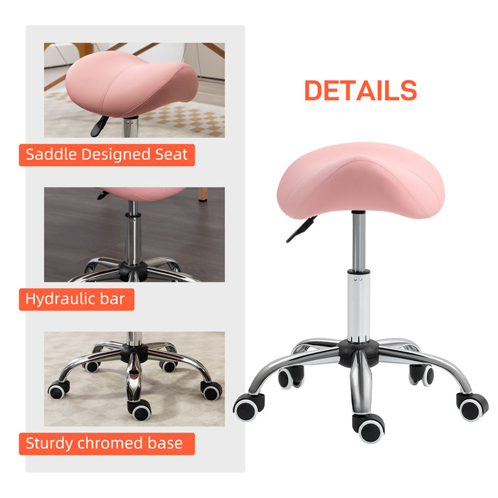 PU Leather Saddle Stool w/ Moulded Padded Seat Adjustable Height Pink