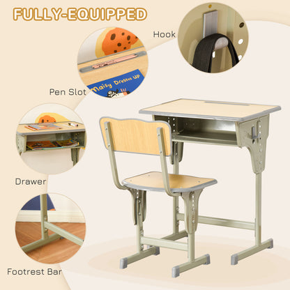 Height Adjustable Kids Desk and Chair Set for 6-12 Years, Grey