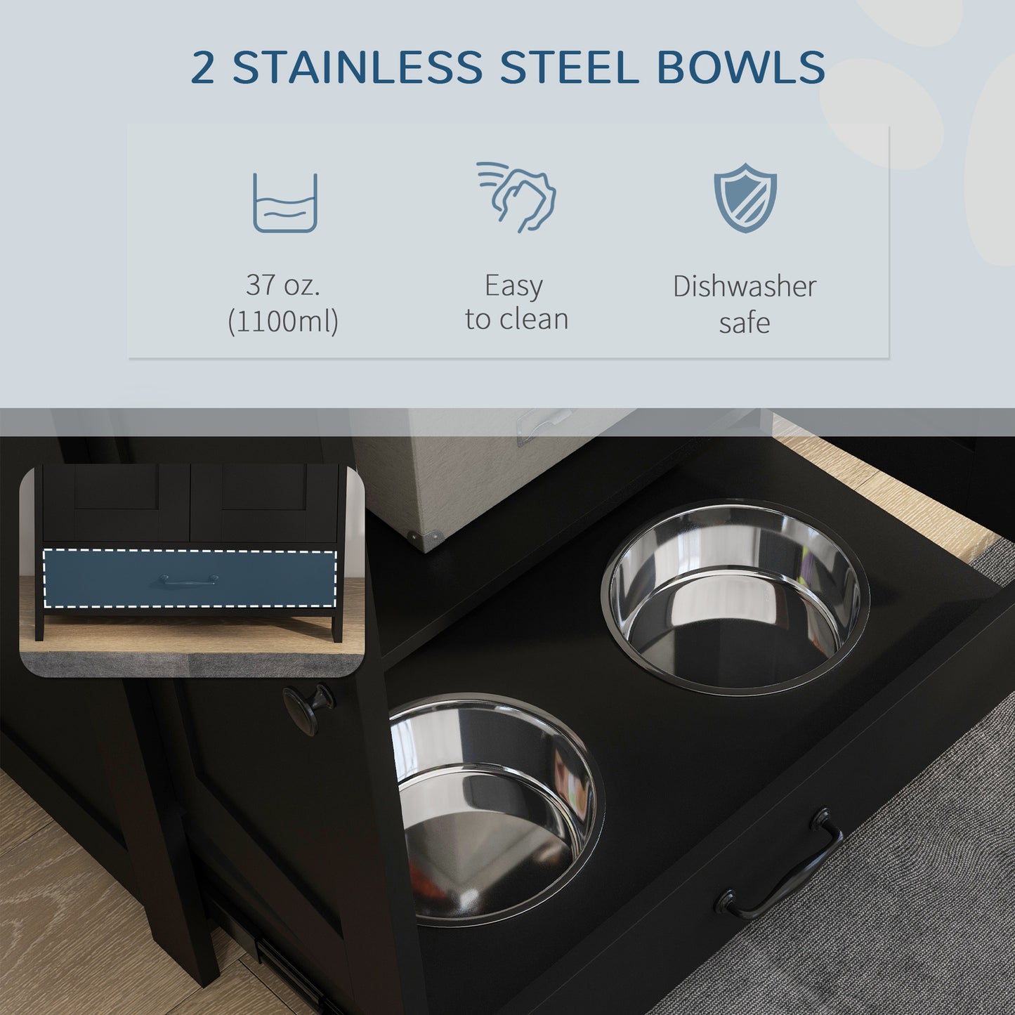 Dog Feeding Station with Storage, Pet Feeding Station with Dog Bowls