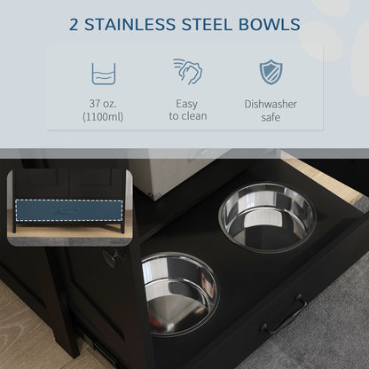 Dog Feeding Station with Storage, Pet Feeding Station with Dog Bowls