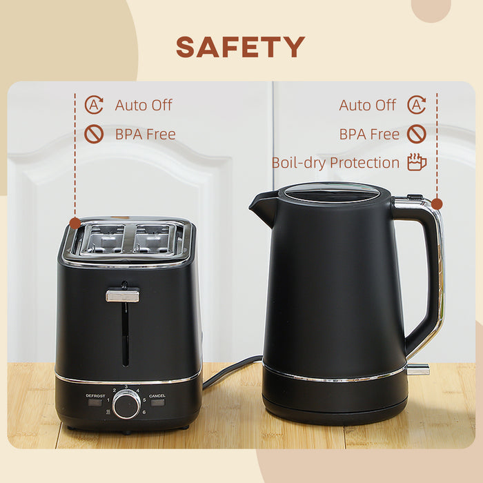 1.7L 3000W Fast Boil Electric Kettle and 2 Slice Toaster Set, Black