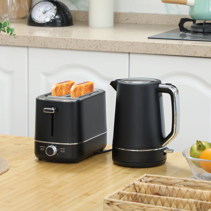 1.7L 3000W Fast Boil Electric Kettle and 2 Slice Toaster Set, Black