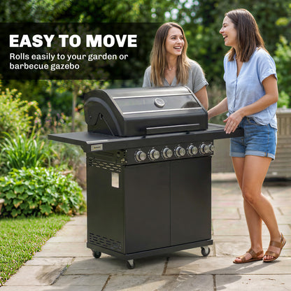 6+1 Burner Gas BBQ Grill, Barbecue Grill with Warming Rack, Black