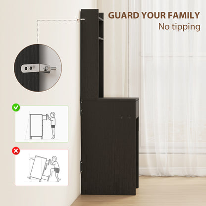 Compact Dressing Table with Lighted Mirror Open Shelves Drawer Black