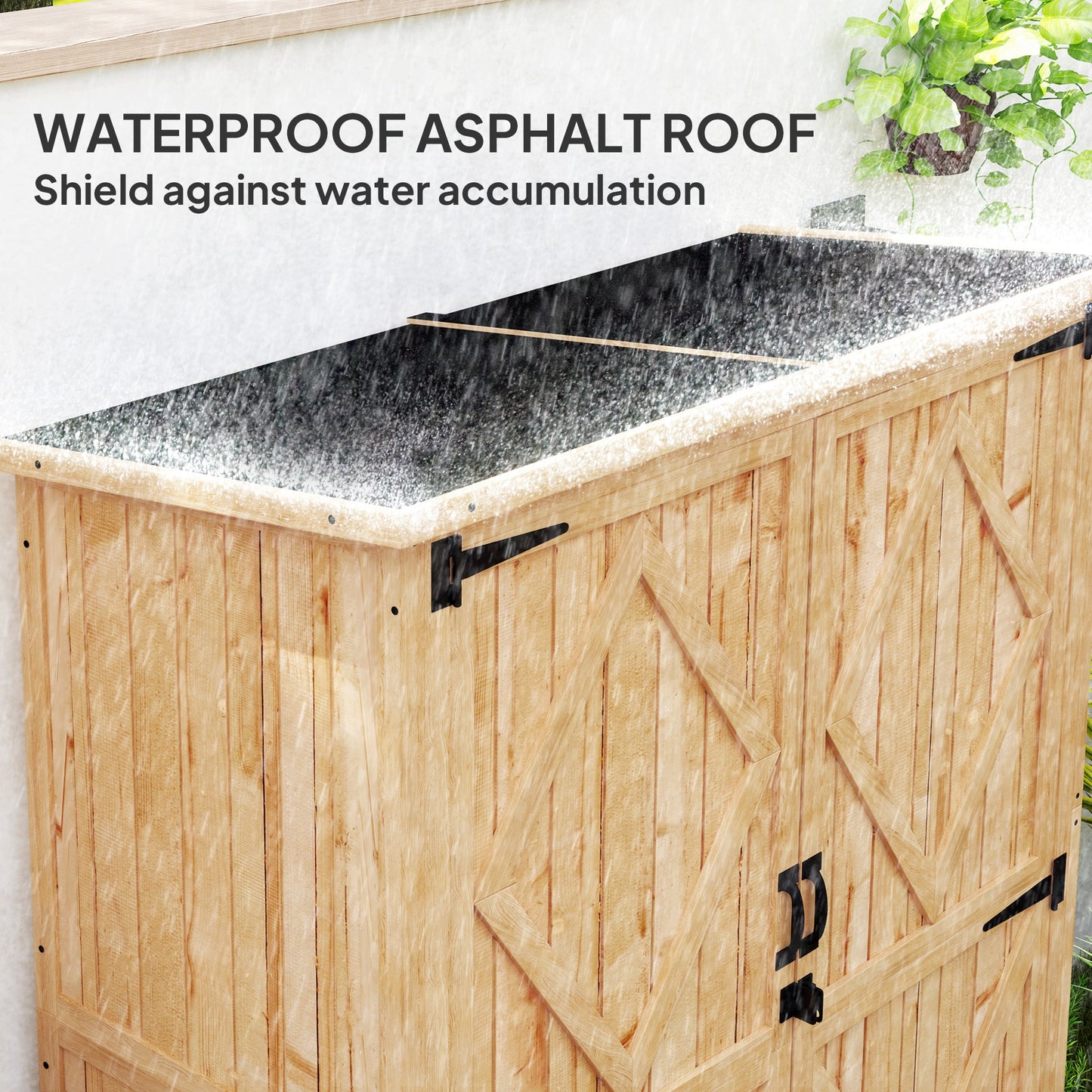 Wooden Garden Storage Shed, Tool Storage Cabinet with Asphalt Roof and 2 Shelves for Garden Tools, Equipment, Outdoor Tool Shed with Double Doors, Natural