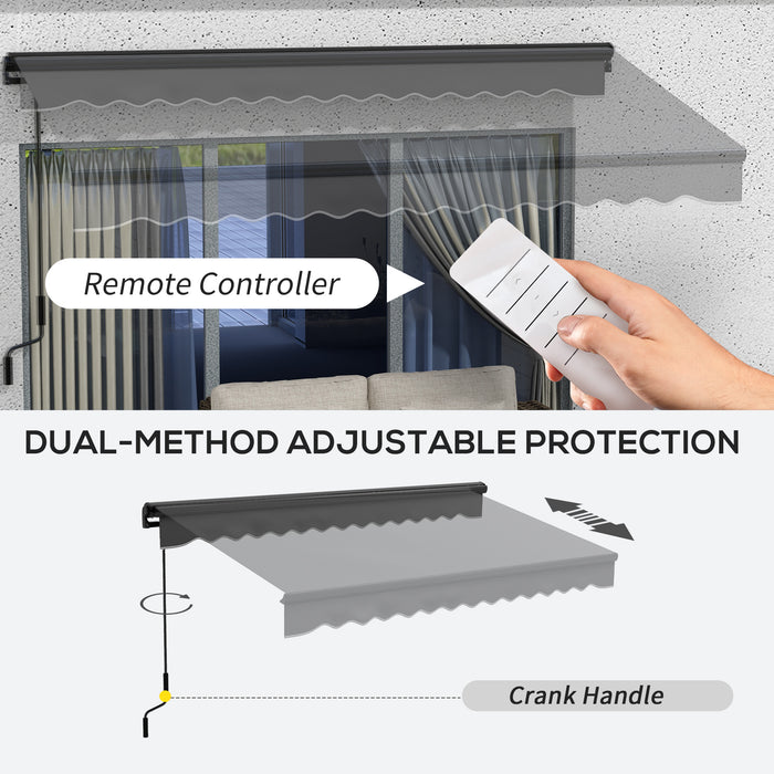 3.5 x 2.5m Aluminium Frame Electric Awning, Retractable Awning Sun Canopies for Patio Door Window, Grey