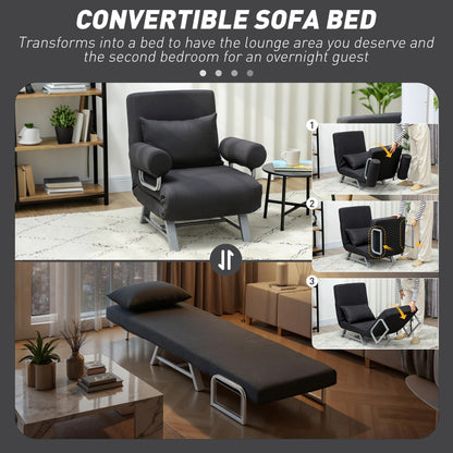 Single Sofa Bed, 3-in-1 Convertible Folding Chair Bed, Black