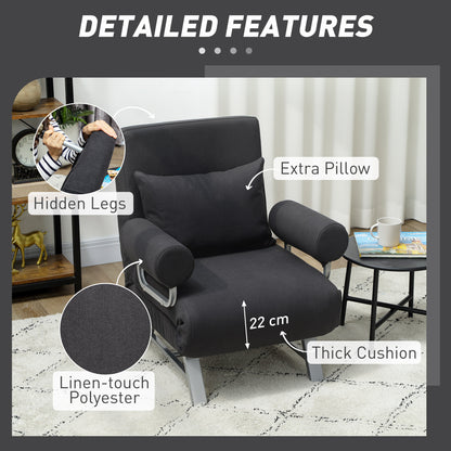 Single Sofa Bed, 3-in-1 Convertible Folding Chair Bed, Black