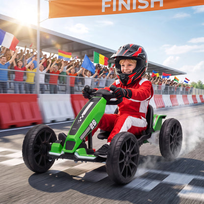 12V Kids' Electric Go-Kart with Dual Motors and Adjustable Seat - Green