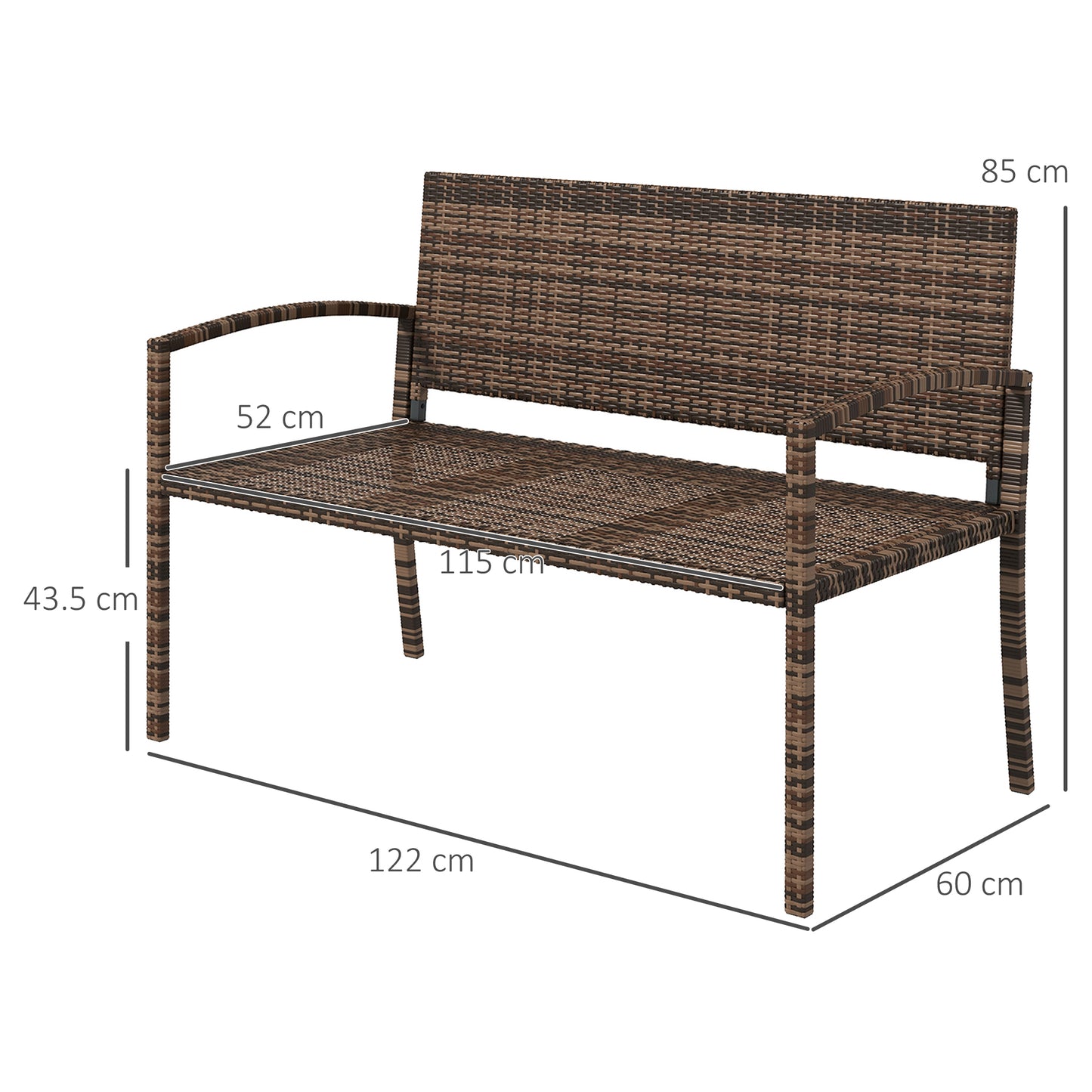 Patio Rattan 2 Seater Garden Bench Love Seat Garden Armchair Brown