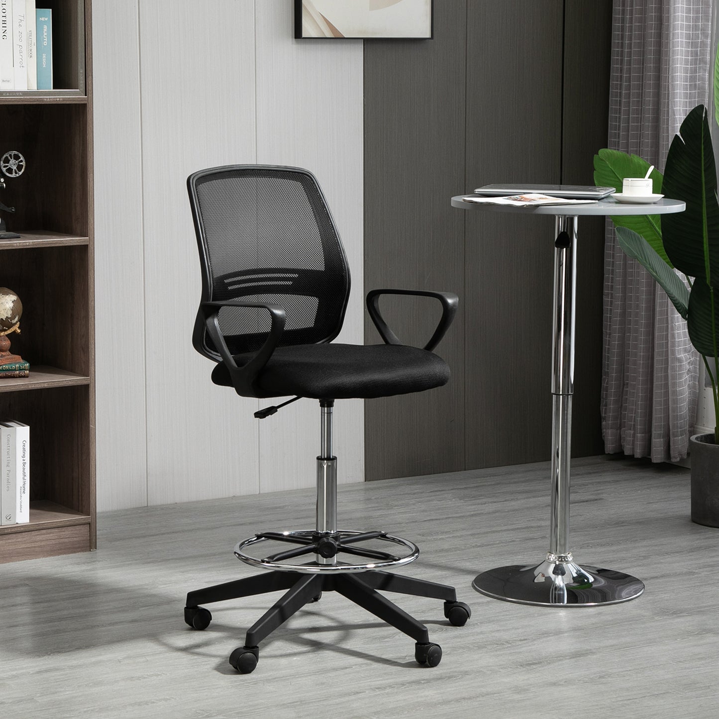 Vinsetto Ergonomic Mesh Back Draughtsman Chairs Tall Office Chair with Adjustable Height and Footrest 360¬¨‚àû Swivel