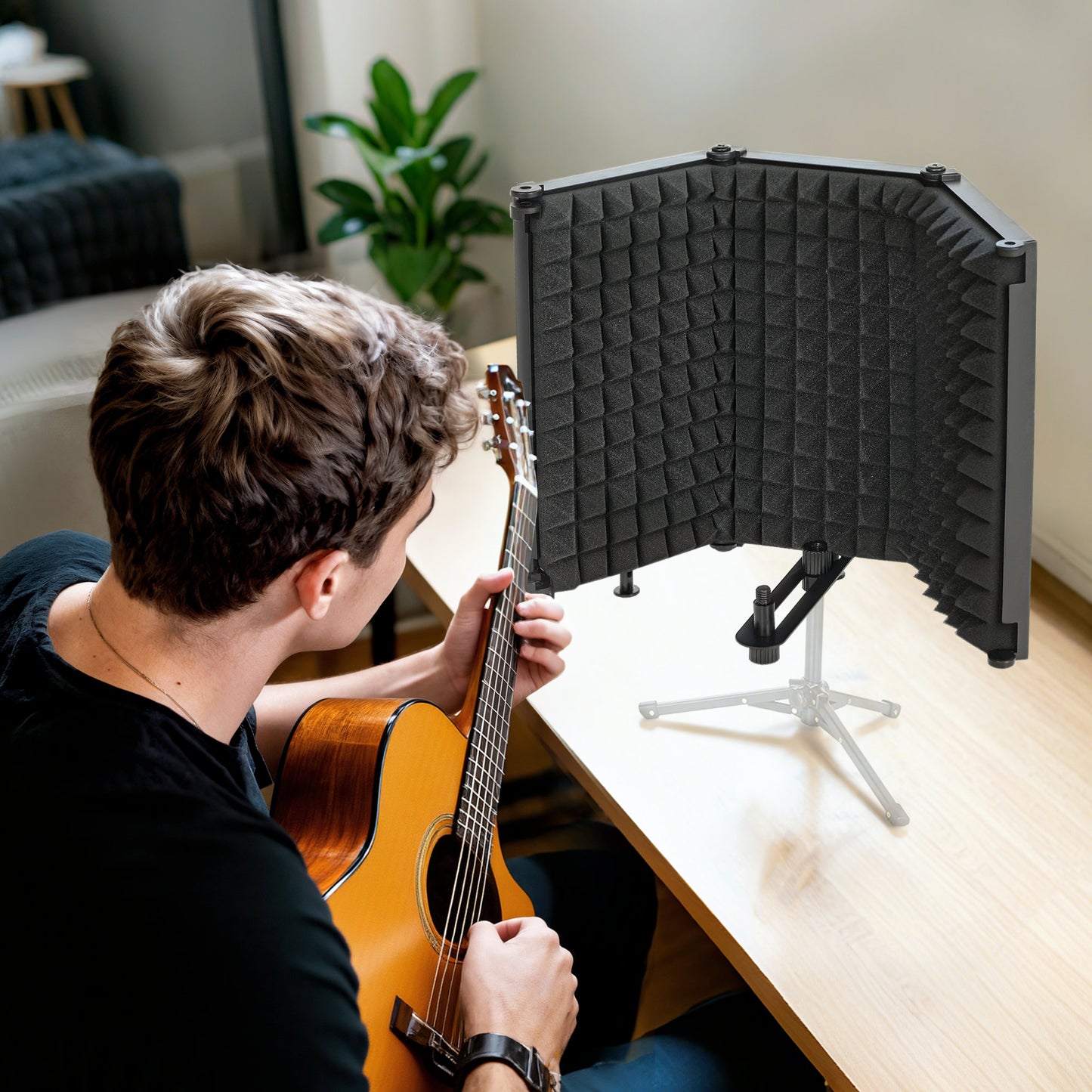 Foldable Table Top Studio Microphone Isolation Shield, Black
