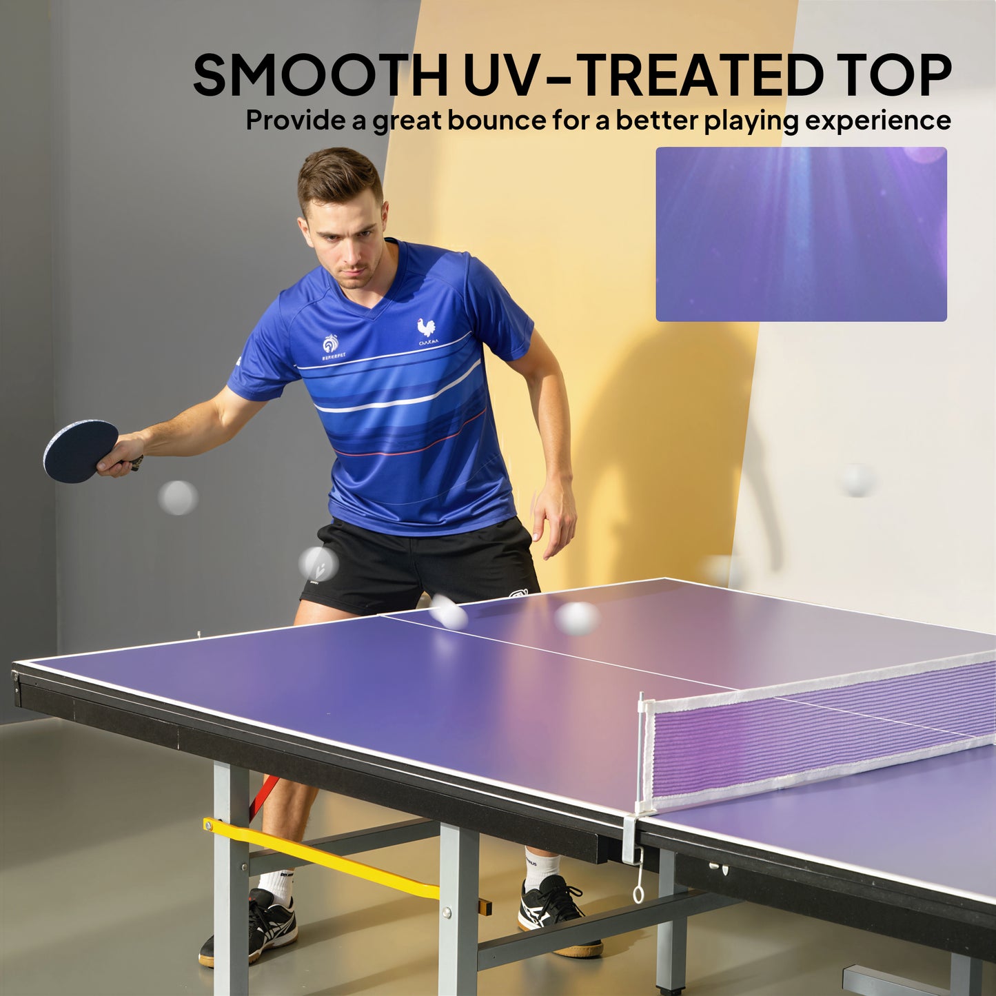 9 ft Folding Ping Pong Table Top for Billiard Tables, Regulation Sized Foldable Table Tennis Conversion Top with Net Set, Foam Padding, Net Storage Bag, Blue