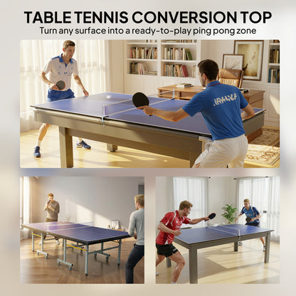 9 ft Folding Ping Pong Table Top for Billiard Tables, Regulation Sized Foldable Table Tennis Conversion Top with Net Set, Foam Padding, Net Storage Bag, Blue