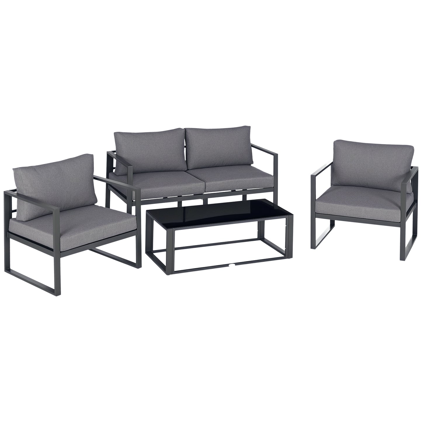 4 Pieces Garden Sectional Sofa Table Furniture Set Aluminium w/ Cushion