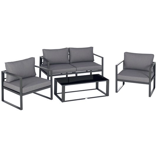 4 Pieces Garden Sectional Sofa Table Furniture Set Aluminium w/ Cushion