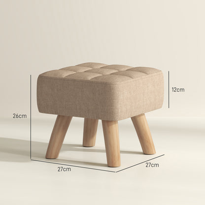 Modern Tufted Footstool, Fabric Foot Stool with Rubber Wood Legs, Padded Seat, for Living Room, Bedroom, Entryway, Light Brown