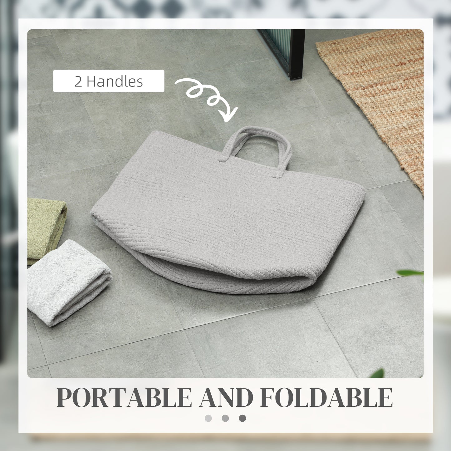 36L Cotton Rope Laundry Basket with Handles for Pillows Clothes Grey