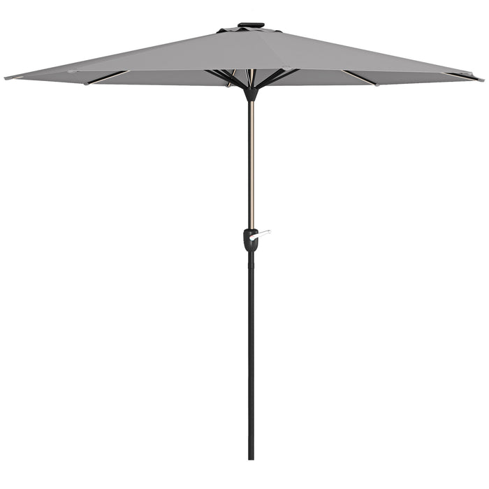 Garden Parasol with LED Lights, Solar Charged Patio Umbrella with Crank Handle, for Outdoor, Grey