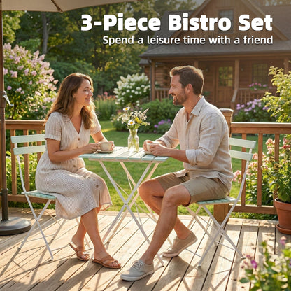 Outdoor Bistro Set Folding for 2 People White Green