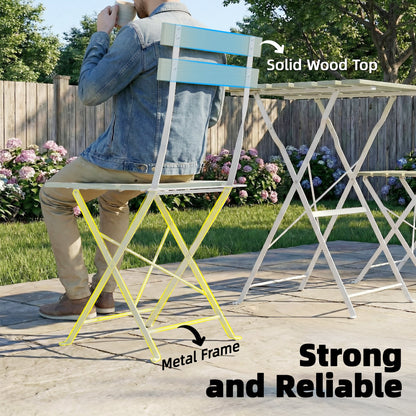 Outdoor Bistro Set Folding for 2 People White Green
