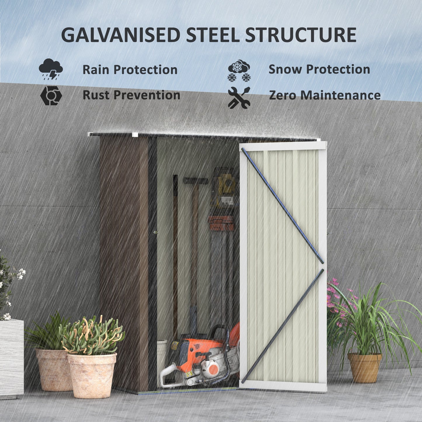 Outdoor Storage Shed Steel Garden Shed w/ Lockable Door Brown