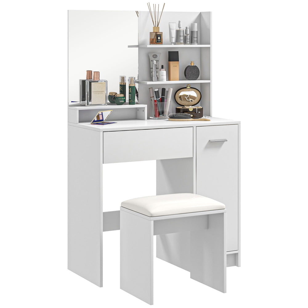 Dressing Table with Mirror and Stool, Makeup Desk for Bedroom, White