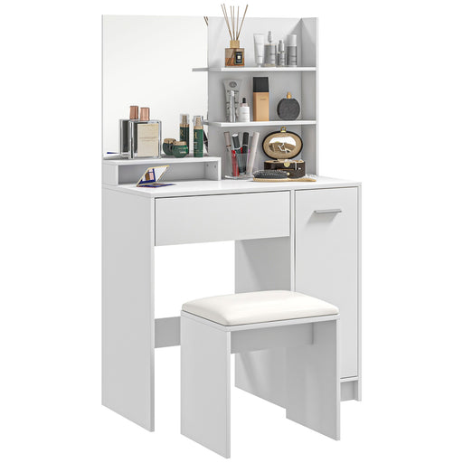 Dressing Table with Mirror and Stool, Makeup Desk for Bedroom, White