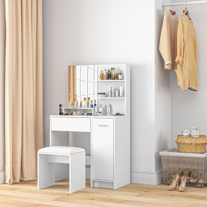 Dressing Table with Mirror and Stool, Makeup Desk for Bedroom, White