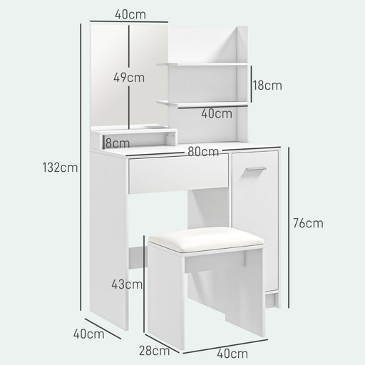 Dressing Table with Mirror and Stool, Makeup Desk for Bedroom, White