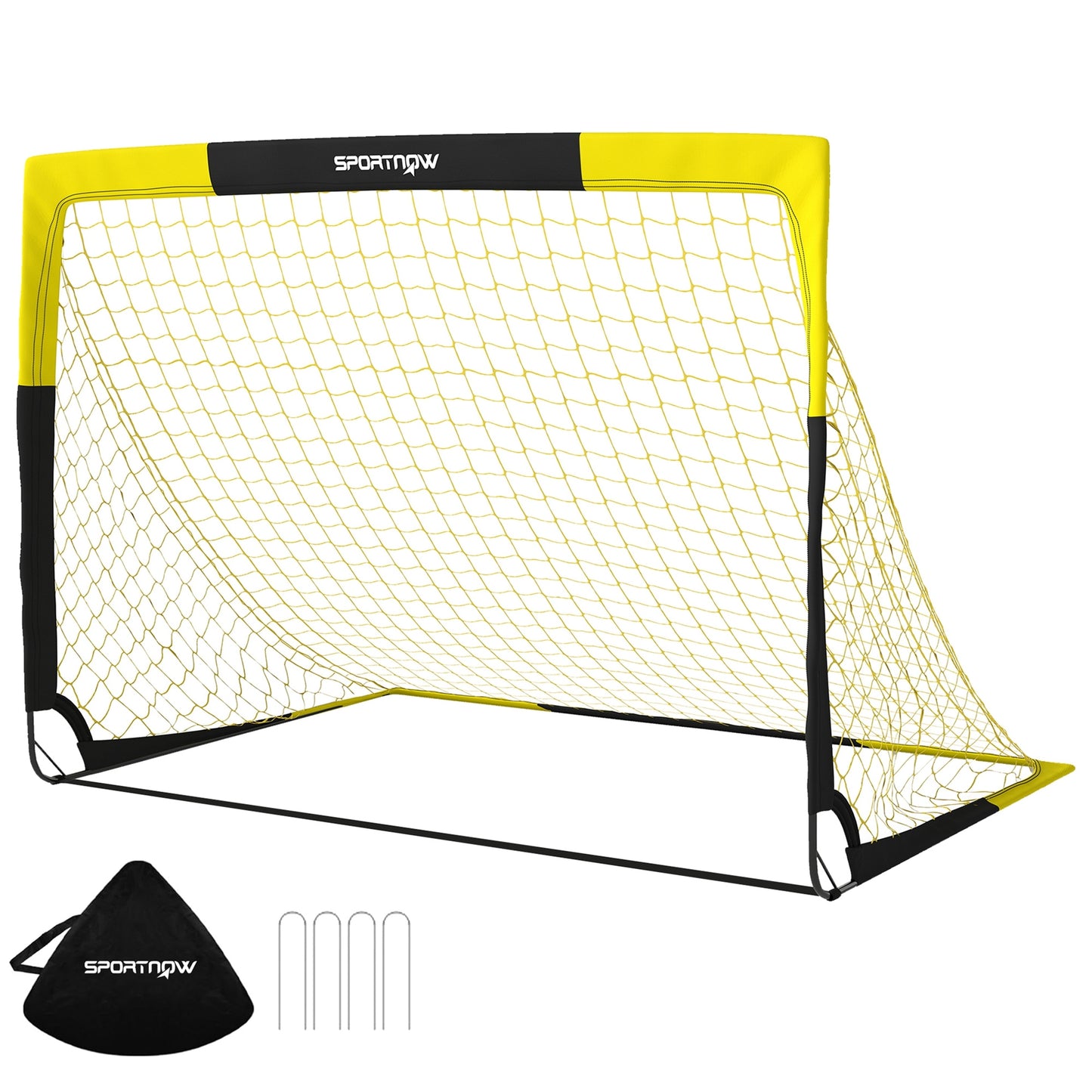 Pop Up Football Goal, 5 x 3.5ft Portable Folding Football Net with Carry Bag, 4 U-Shaped Ground Stakes, Fibreglass Pole, Training Equipment for Indoor and Outdoor Use, Easy Setup
