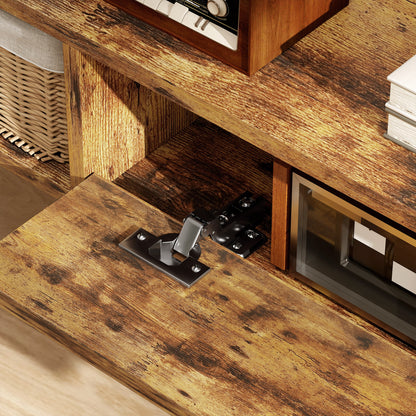 120 cm Floating TV Unit with Flip Drawer and Shelves, Rustic Brown