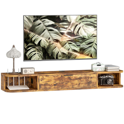 120 cm Floating TV Unit with Flip Drawer and Shelves, Rustic Brown
