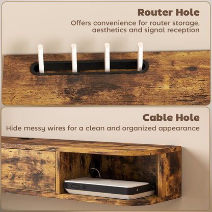 120 cm Floating TV Unit with Flip Drawer and Shelves, Rustic Brown