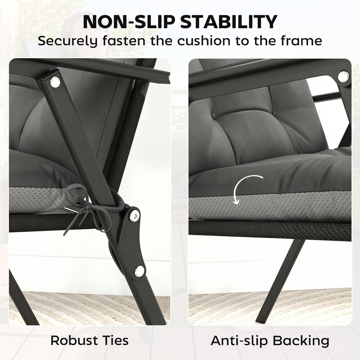 Garden Chair Cushions Set of 4, Waterproof Seat Pads, Dark Grey
